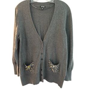 Apt. 9 Gray Embellished cardigan very cool front pockets w/ stones & beads PM